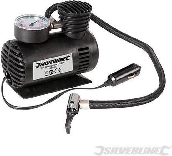 SILVERLINE Mini Luchtcompressor - 425689 - 12 V DC Plug - Oppompen Banden, Rubber Boten En Sportmaterialen