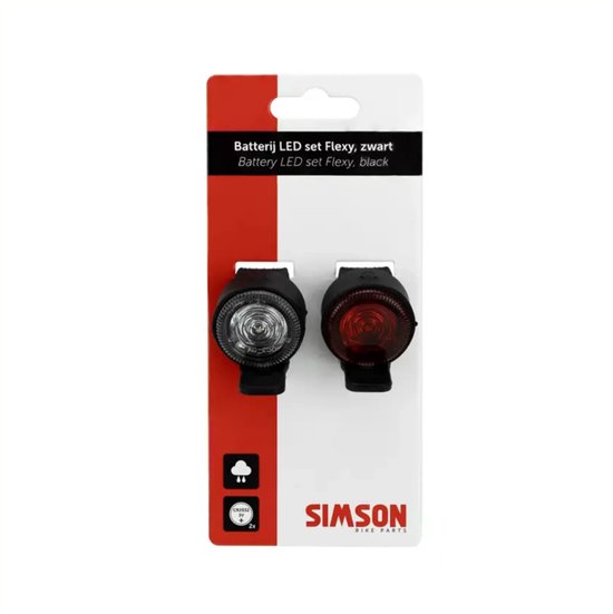 Simson Flexibele fietsverlichting - lichtgewicht - mat zwart - siliconen bevestiging - inclusief batterijen