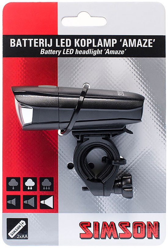 Simson Koplamp Amaze Led Batterijen Zwart