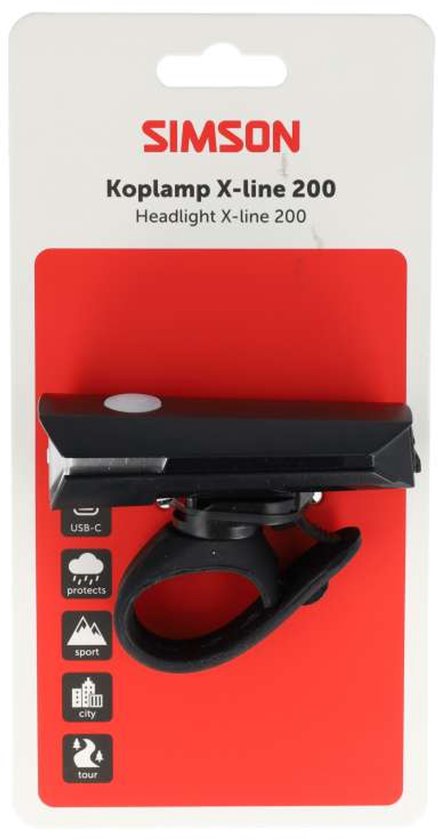 Simson koplamp Aurora X-line 200 - USB-C oplaadbaar