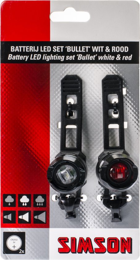 Simson LED fietslampenset - lichtgewicht aluminium - 2,5 LUX voorlicht - 1,5 LUX achterlicht - eenvoudig te bevestigen