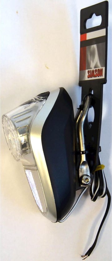 Simson LED voorvorklamp - Naafdynamo - 35 Lux - Zwart/Zilver - Voorvorkmontage