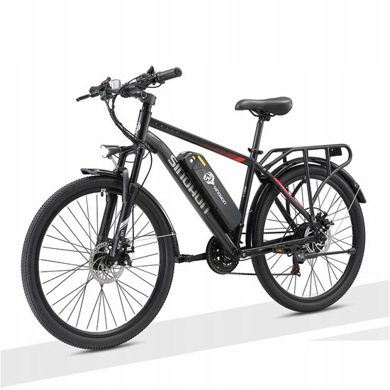 SINOHON EM200 26‘’ Elektrische Fiets – 250W Motor, 48V 12,5Ah Accu, 21 Versnellingen, 25km/u – Stadsfiets met LED-Vertichting van SINOHON