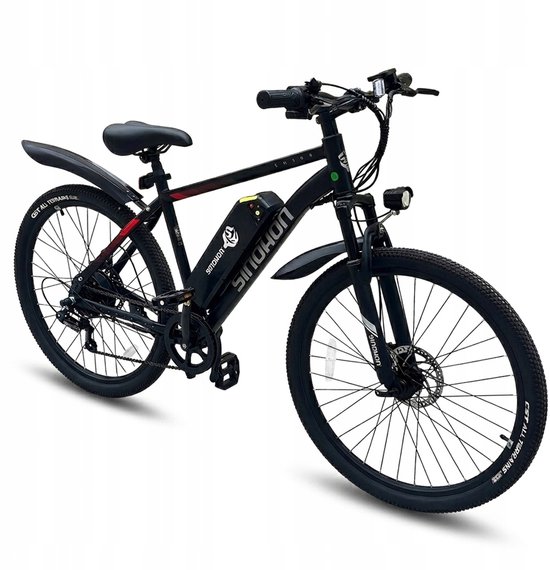 SINOHON EM200D Elektrische MTB – 250W Motor, 36V 10,4Ah Accu, 60km Bereik, 7-Speed Shimano – LED-Koplamp van Merkloos