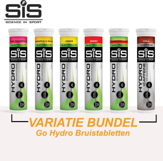 SiS Go Hydro Bruistabletten - 6-pack Mixed - Lemon, Cola, Pineapple & Apple, Strawberry & Lime, Berry en Grapefruit Smaak - 120 Tabletten - 300mg Elektrolytenn van SiS
