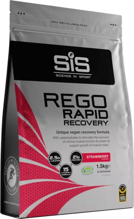 SIS – REGO Rapid Recovery Drink Poeder – Post Workout Proteïne Poeder – 21g Eiwit per Portie – Aardbei Smaak – Vegan – 30 Porties – 1500 g