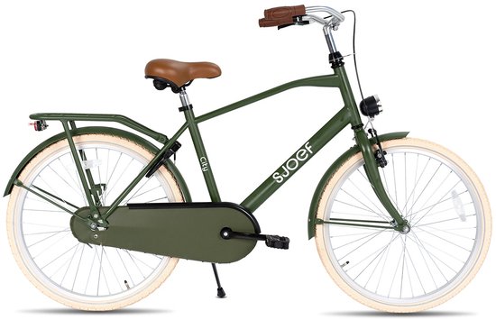 SJOEF City Jongensfiets 24 inch - Kinderfiets voor jongens van 8 tot 12 jaar - Army Green van Merkloos