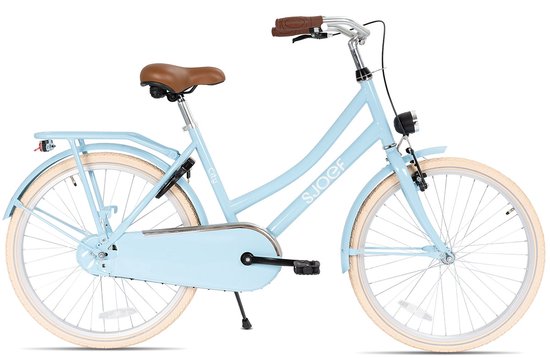 SJOEF City Meisjesfiets 22 inch - Kinderfiets 7, 8 & 9 jaar - LED verlichting - Inclusief Slot - Omafiets 22 inch - Licht Blauw van SJOEF