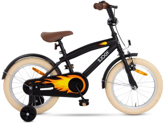 SJOEF Cruise Jongensfiets 16 inch - Kinderfiets met zijwieltjes 4, 5 & 6 jaar - Beachcruiser Fiets 16 inch Jongen - Mat Zwart van SJOEF