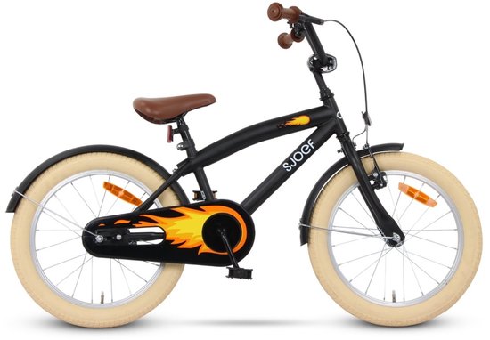 SJOEF Cruise Jongensfiets 18 inch - Kinderfiets 5 t/m 7 jaar - fiets 18 inch - Beachcruiser - Mat Zwart