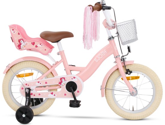 SJOEF Dolly Meisjesfiets 14 inch - Kinderfiets 3, 4 & 5 jaar roze van SJOEF