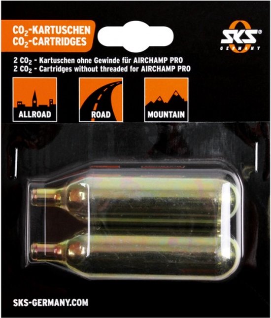 SKS Co2 Patronen voor fietspomp - 16 Gram - Zonder Schroefdraad - 2 Stuks van SKS