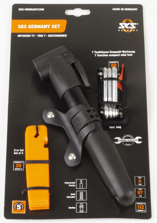 SKS set 3 bandenlichters, fietspomp en multitool