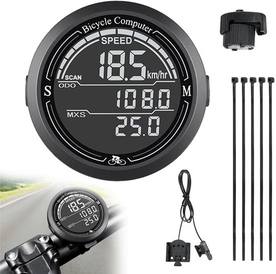 Slimme fietssnelheidsmeter - Draadloze kilometerteller - Snelheidsmeter - Kilometerteller voor mountainbikes - Verlicht - Lichtgevend - Waterdicht - Geschikt voor mountainbikes en racefietsen - Zwart