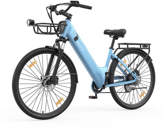 SmarAI C1 Pro Elektrische Stadsfiets 28 Inch - 250W Motor - 36V18Ah Accu - Extra Groot Bereik tot 120 km- Shimano 7 versnellingen - Verende Voorvork - Inclusief Fietsmand en Slot-Hemelsblauw