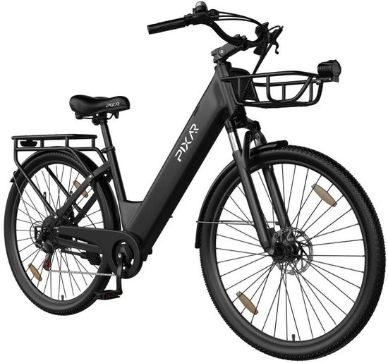 SmarAI C1 Pro Elektrische Stadsfiets 28 Inch - 250W Motor - 36V18Ah Accu - Extra Groot Bereik tot 120 km- Shimano 7 versnellingen - Verende Voorvork - Inclusief Fietsmand en Slot-Zwart