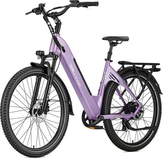 SmartAI 27.5" Elektrische stadsfietsen – 648WH Lithium Accu – Actieradius tot 120 km –250W Motor – 48V 13.5Ah Accu – Shimano 7s – Hydraulische Schijfremmen– Drievoudige Vering – Elektrische Fiets - 70 Nm- Paars