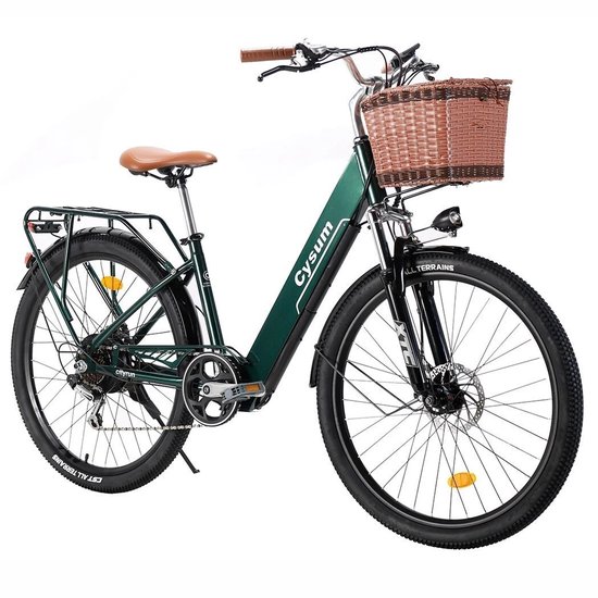 SmartAI Elektrische Fiets -26 Inch E-bike - 36V 10Ah Uitneembare Accu - Actieradius 80 km - Shimano 7 Versnellingen - Schijfremmen - Verlichting- Elektrische stadsfietsen- Elektrische fietsen voor dames- Ideaal voor Woon-werkverkeer -Groente