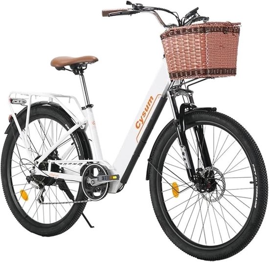 SmartAI Elektrische Fiets -26 Inch E-bike - 36V 10Ah Uitneembare Accu - Actieradius 80 km - Shimano 7 Versnellingen - Schijfremmen - Verlichting- Elektrische stadsfietsen- Elektrische fietsen voor dames- Ideaal voor Woon-werkverkeer -Wit