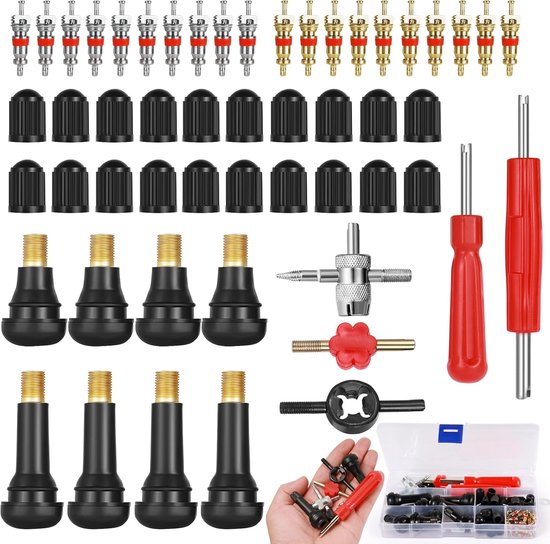 SnelShoppen - 74-delige Fiets Ventiel Kern Verwijder Tool Set - Multifunctionele Presta en Schrader Ventiel Sleutel met Tubeless Messing Vervangingen
