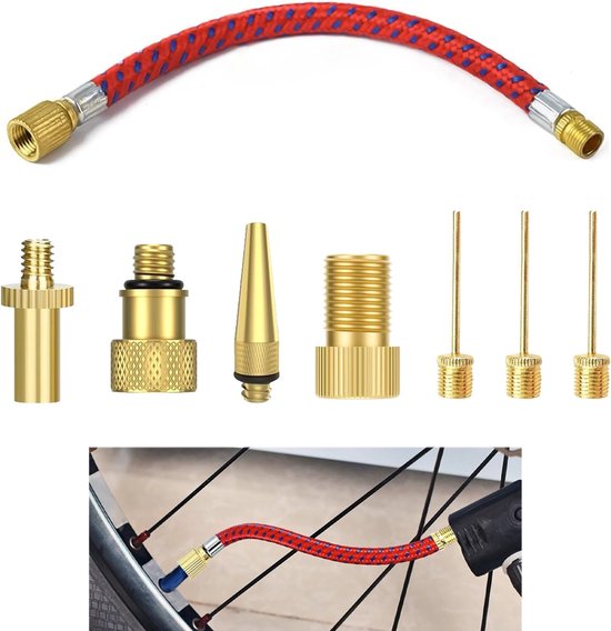 SnelShoppen - 8-delige Fiets Pomp Accessoires Set, Universele Ventiel Adapters voor Presta, Schrader en Dunlop, Ideaal voor Fietsen, Scooters, Buitens