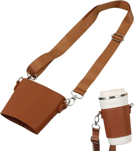 SnelShoppen - Bottle Holder met Schouderriem, Verstelbare Strap voor Waterfles met Tas, Carabiner Ketting, Geschikt voor Sport, Buiten, Fietsen, Trekk