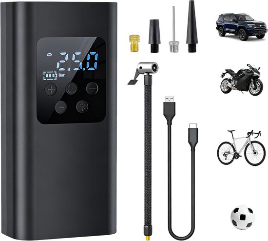 SnelShoppen - Draadloze Elektrische Luchtpomp 150 PSI met 6000 mAh Accu, Auto Stop, LED Zaklamp, Mini Draagbare Bandencompressor voor Auto, Fiets, Mot