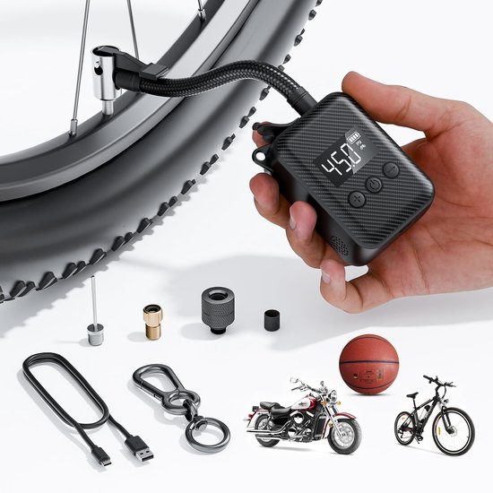 SnelShoppen - Elektrische Mini Fietspomp 130 PSI, Draagbare Fietsbandpomp met Meter, Oplaadbare Luchtpomp voor Bergfiets, Stadsfiets, Wegfiets, Presta
