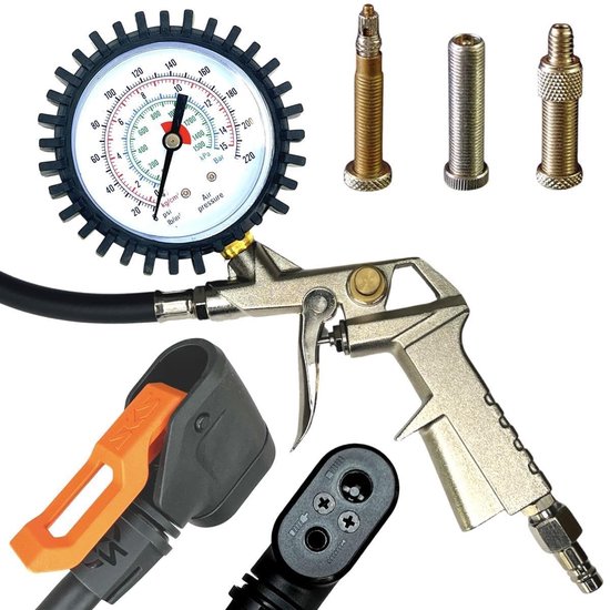 SnelShoppen - F26 Compressor Pomp voor Fietsbanden - Perslucht met Manometer - SKS-kop voor AV, SV en DV Ventielen - Ideaal voor Thuis en op Reis