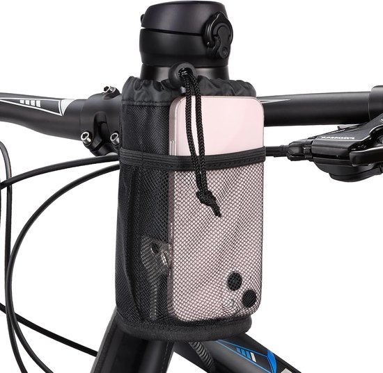 SnelShoppen - Fietsen - Fleshouder voor Fiets, Waterfleshouder zonder Schroeven, Zwart, Geschikt voor 300 ml - 1 L Flessen, Multifunctioneel met Mesh