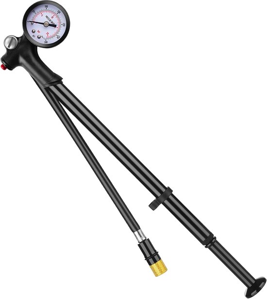 SnelShoppen - Hoge Druk Fiets Pomp met Manometer 300 PSI, Mini Fork Damper Pomp voor MTB, Fietsen, Rolstoelen, Schrader/Presta, 360° Draaibare Slang