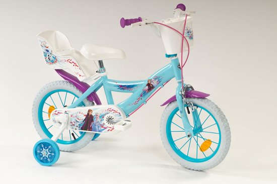 SnelShoppen - Kinderfiets 35,6 cm (14 inch) voor meisjes, Frozen thema, lichtgewicht, met zijwielen, geschikt voor kinderen 3-6 jaar, veilig en vrolij