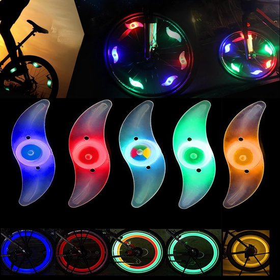 SnelShoppen - LED Fietslampen, 5 Stuks Neon Fietslampen met 3 Lichtstanden, Spakenverlichting voor MTB Veiligheid, Fietsverlichting voor Stadsfiets, V