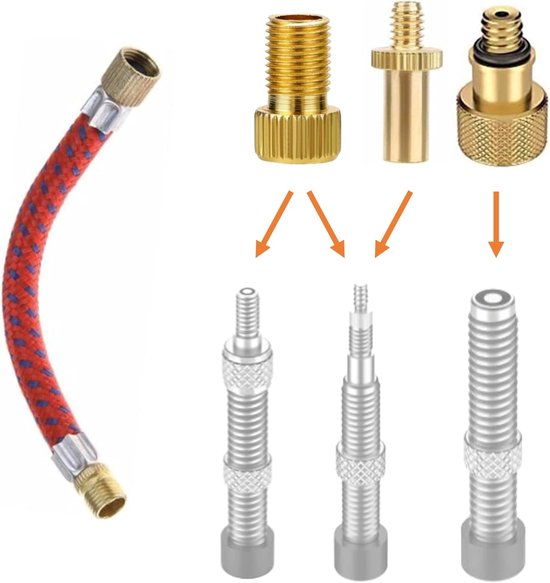 SnelShoppen - Manovella Ventieladapter Set 4-delig - Fiets & Auto - Voor AV, DV, SV (Presta) - Universele Pompadapter - Compact & Lichtgewicht - Ideaa
