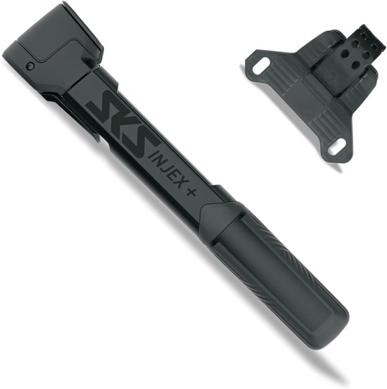 SnelShoppen - Mini Fietspomp SKS INJEX Plus, Ergonomische Handle, Telescopische Functie, Voor Alle Ventielen, Zwart, Ideaal voor Op de Weg en Fietstoc