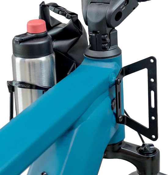 SnelShoppen - Multiadapter voor E-Bikes, Universele Adapter voor 4 Accessoires, Flessenhouder, Slot Houder, RVS, Zwart, Geschikt voor Riese & Müller