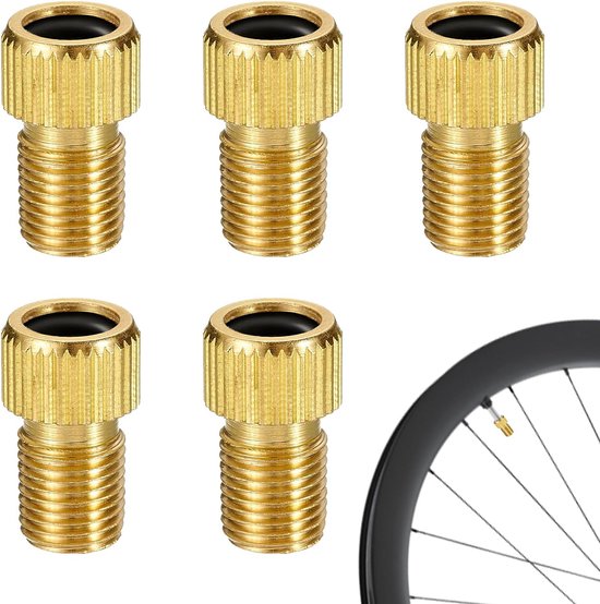 SnelShoppen - Pack van 5 Fiets Ventiel Adapters, Franse Ventiel naar Auto Ventiel (SV naar AV), Messing Ventiel Adapter Set met Dichting Ring voor Rac