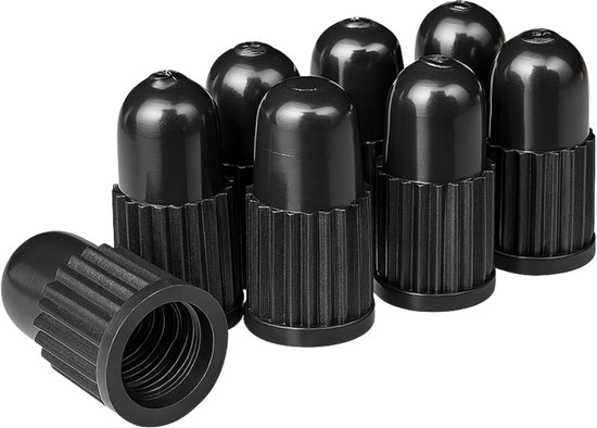 SnelShoppen - Pack van 8 Zwarte Hard Plastic Ventieldopjes voor Fietsknoppen met Dunlop of Presta Ventiel, Tyre Valve Caps, Anti-slip en Roestvrij, Ge