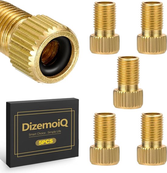 SnelShoppen - Set van 5 Fietsventiel Adapters Converter van Franse Ventiel (SV) naar Auto Ventiel (AV) Pomp Messing met Seal Ring voor Racefiets MTB E