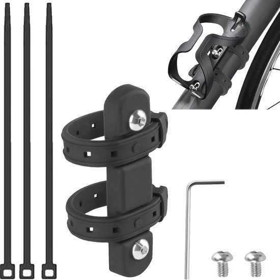 SnelShoppen - Universele Flessenhouder Fiets - Zwarte Waterfles Houder voor MTB en Racefiets - Schroefloos met Antislip Strap - Ideaal voor Fietsen, M