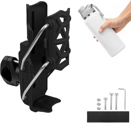 SnelShoppen - Water Bottle Holder Fiets 360° Rotatie Automatische Klem Drinkfleshouder voor E-Bikes, Motorfietsen, Fietsen - Voor Flessen 32-77 mm