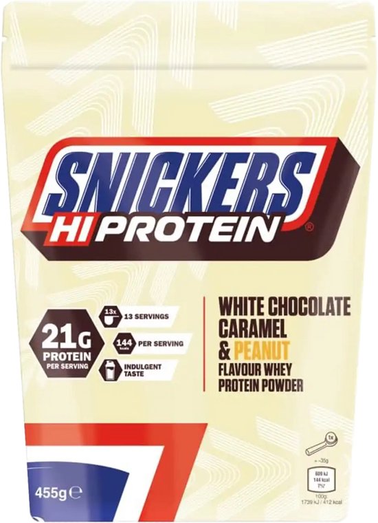 Snickers White Protein Powder (455g) White Chocolate, Caramel & Peanut Flavour - Eiwitten - Wei-eiwit concentraat