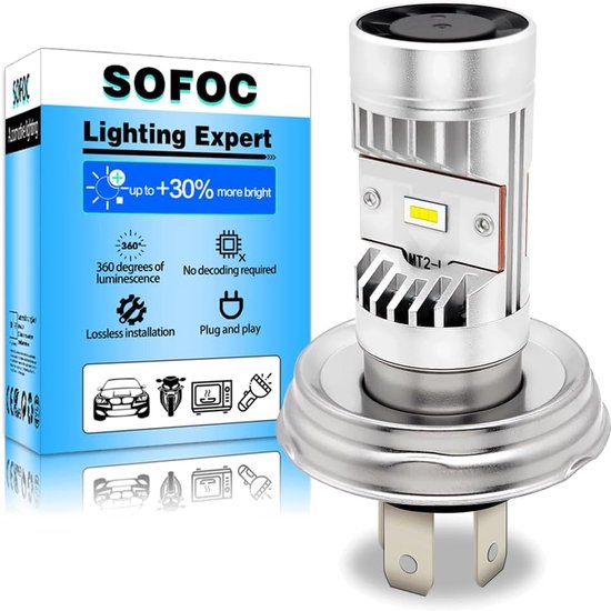 SOFOC -P45T Headlight Design High/Low Beam For Motorcycle/Car 6V-24V Non-Polarity CSP 2LED 15W 5000LM Aluminum Body - ShopVlot