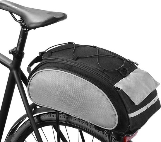 Somstyle 2-In-1 Bagagedragertas Achter - Fietstas - Waterdicht - 13 Liter Opbergruimte - Zwart/Grijs