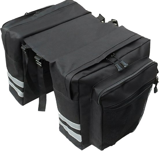 Somstyle Dubbele Fietstas - 31.5 x 31.5 x 16 CM - Bagagedragertas - Fietstassen Waterdicht - Tas met Reflectoren - Zwart van Merkloos