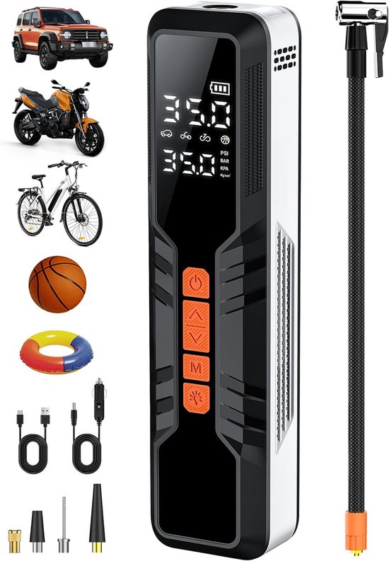 Sounix elektrische fietspomp - Oplaadbaar & Draagbaar - Tot 10.3 Bar - Voor Fiets, Scooter, Motor en Auto - Elektrische Bandenpomp van Sounix