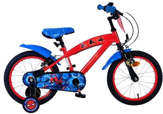 Spider-Man Kinderfiets - Jongens - 16 inch - Blauw/Rood - Twee handremmen van Spider-Man
