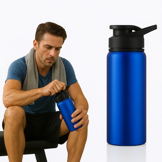 Sport bidon (Met eigen naam) - Sportfles Aluminium - Blauw - Laser gegraveerd van Yoursurprise