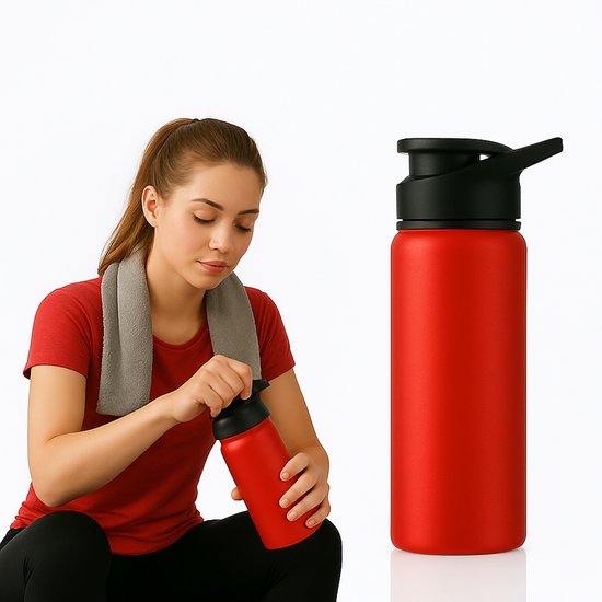 Sport bidon (Met eigen naam) - Sportfles Aluminium - Rood - Laser gegraveerd