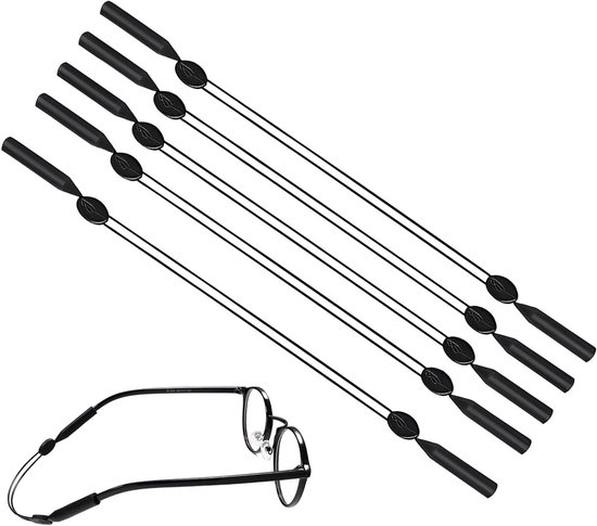Sport Bril Houder - Brilkoorden Brilkettingen - Actief Buiten - Antislip Siliconen - 5 Stuks - Zwart